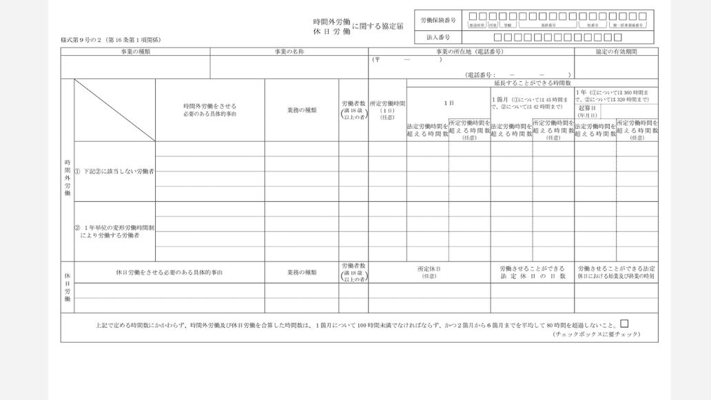 時間外労働・休日労働に関する協定届(特別条項)様式第9号の2