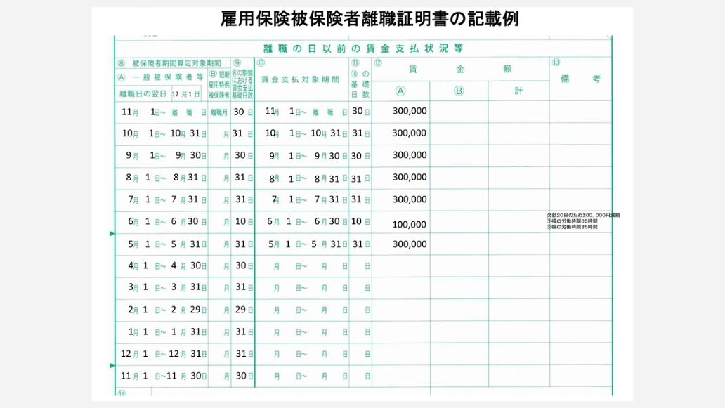 雇用保険被保険者離職証明書の記載例