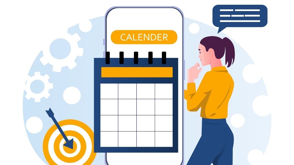 カレンダーと女性のイラスト