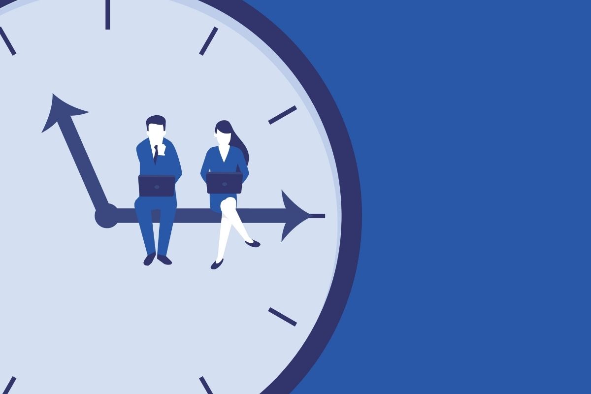 時計と男女のイラスト