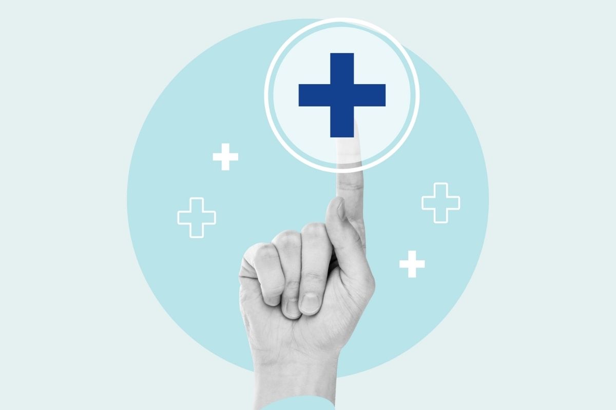 手とプラスのマーク
