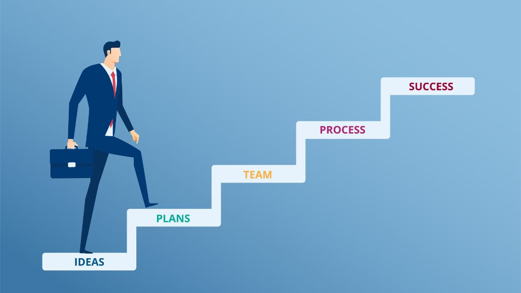 ステップを上るビジネスマン