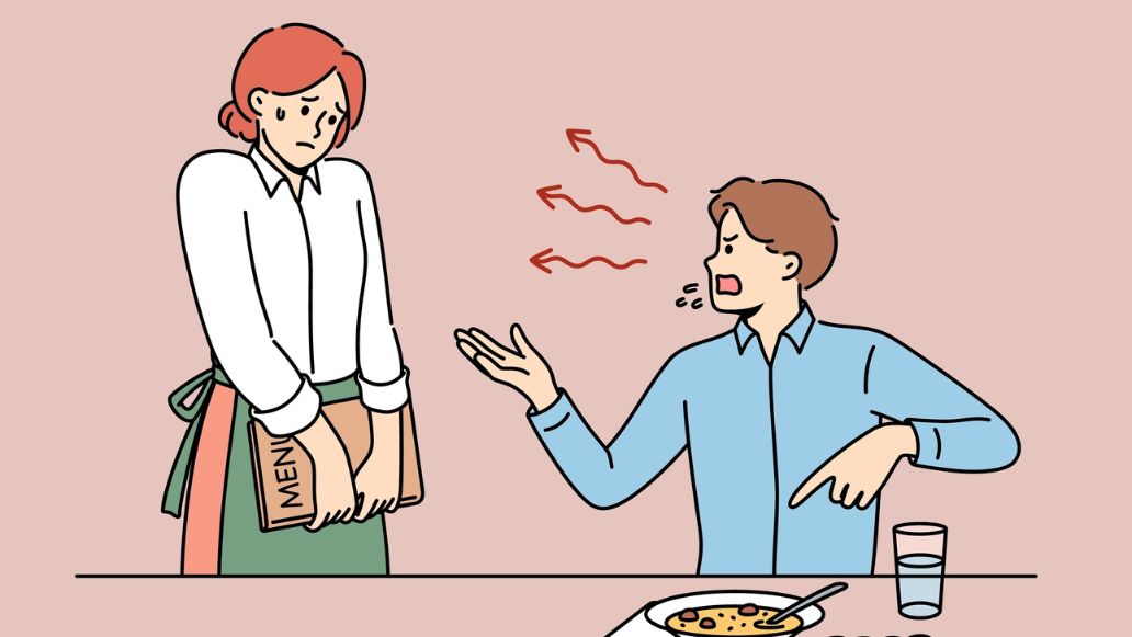 女性店員にクレームをつける男性のイラスト